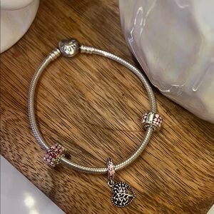 Pandora Silver Charm Bracelet with Heart Pendant
